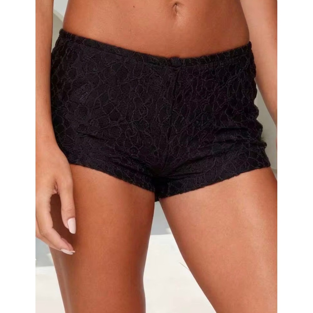 Balletcore Black Floral Lace Booty Shorts High Waist Hot Pants Size M NEW